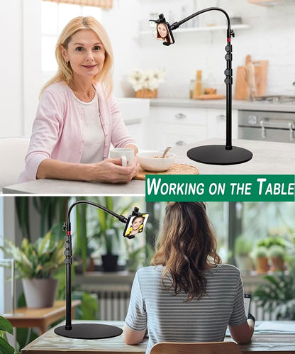 Cell Phone Stand, Phone Floor Stand, Swivel Cell Phone Mount with Height Adjustable Stand, Heavy Stable Base, Compatible with iPhone 16, iPhone 16 Pro Max, iPhone 16 Plus,15, 14, 13, 12