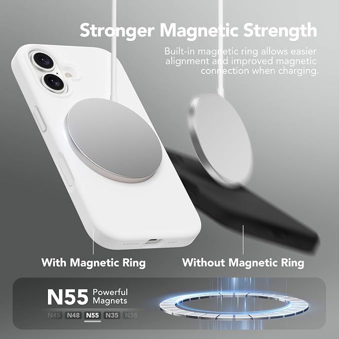 GONEZ Magnetic for iPhone 17 Case, Compatible with MagSafe, [Screen Protector + Camera Lens Protector], Liquid Silicone Anti-Scratch Shockproof Protective Phone Case 6.3 inch, White