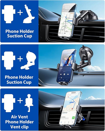 Car Phone Holder Car Universal Mobile Phone Holder 360° Rotatable Car Mobile Phone Holder Dashboard Windshield Air Vent Phone Holder Car for iPhone Android Smartphone