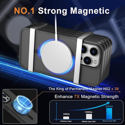 MOCCA Strong Magnetic for iPhone 15 Pro Max Case, [Compatible with Magsafe][13FT Military Drop Protection] Slim Translucent Matte Shockproof Case for iPhone 15 ProMax Case 6.7'',Titanium Black