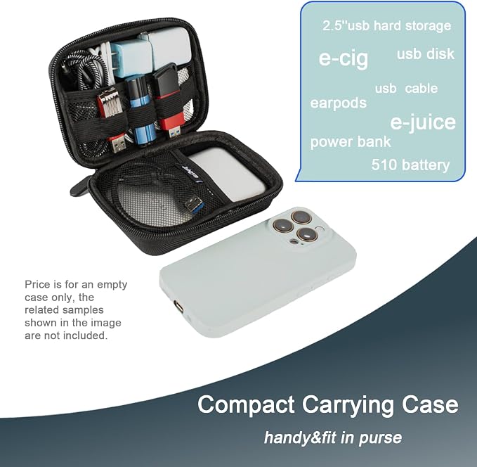 EVA Hard Shell Cable Organizer Travel Case for Cords & Tech Gear | Shockproof Portable Pouch,Fits Charger, USB Cable, Earbuds, SD Cards,Mesh Pockets & Elastic Loops,Compact for Commute, Travel