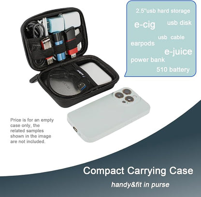 EVA Hard Shell Cable Organizer Travel Case for Cords & Tech Gear | Shockproof Portable Pouch,Fits Charger, USB Cable, Earbuds, SD Cards,Mesh Pockets & Elastic Loops,Compact for Commute, Travel