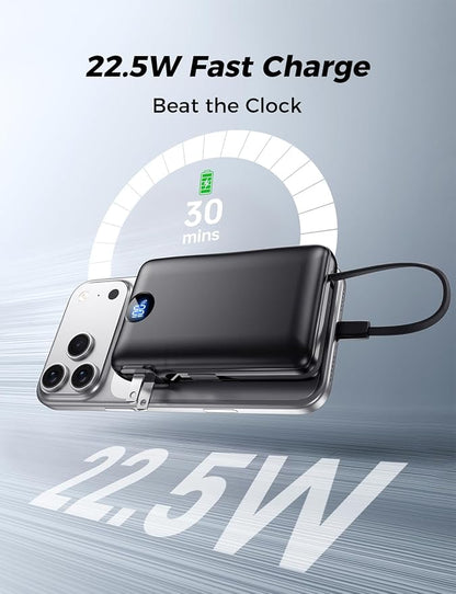 Portable Charger with Built-in Cables & Wall Plug, 50000mAh Power Bank, 4 Outputs 22.5W USB C Fast Charging, Slim Travel Battery Pack with LED Display for iPhone 17/16/15/14, Dark