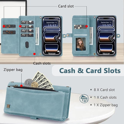 Wallet Case for iPhone 17 Pro with Card Holder/Crossbody Wallet/Strap,[RFID Blocking][Magnetic] PU Leather Phone Case for iPhone 17 Pro,6.3 in,Dream Blue