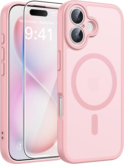 FNTCASE for iPhone 16 Plus Case: [Compatible with Magsafe] Translucent Matte Cases with [Full Camera Protection] [Screen Protector] Military Grade Shockproof Protective Phone Cover - Light Pink