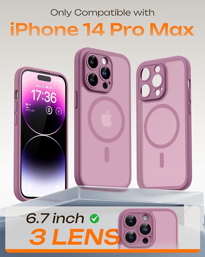 TOCOL for Phone 14 Pro Max Case, Compatible with Magsafe Charger, Full Camera Protection, Drop Protection, Translucent Matte Phone Case for iPhone 14 Pro Max 6.7 inch (Lilac Purple)