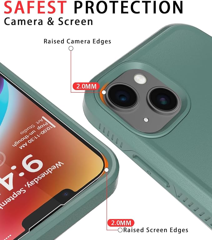 Diverbox for iPhone 14 case [Shockproof] [Dropproof] [Tempered Glass Screen Protector ],Heavy Duty Protection Phone Case Cover for Apple iPhone 14 (Pine Green-2in1)