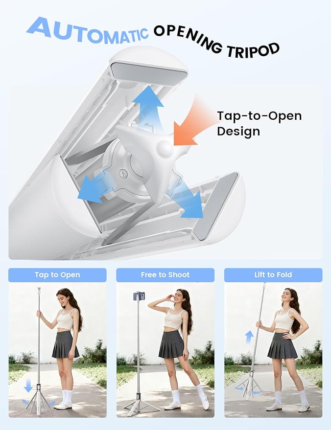 Lamicall 65" Phone Tripod & Selfie Stick - [Tap-to-Open] iPhone Tripod with Remote & Cold Shoe, Aluminum Phone Stand for Recording Compatible with iPhone for Video Recording Live Stream Vlog White