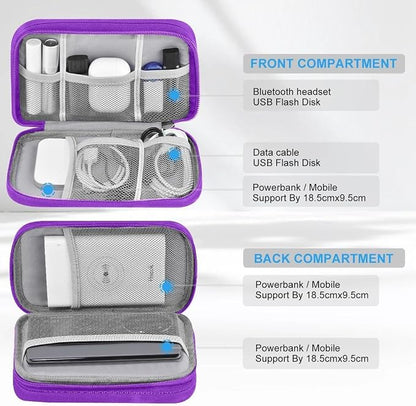 ZINMARK Portable Cable Organizer Case,Travel Pouch with Double-Layer Storage for Cables,Chargers,Earbuds & Phone,Black Purple– Small Size
