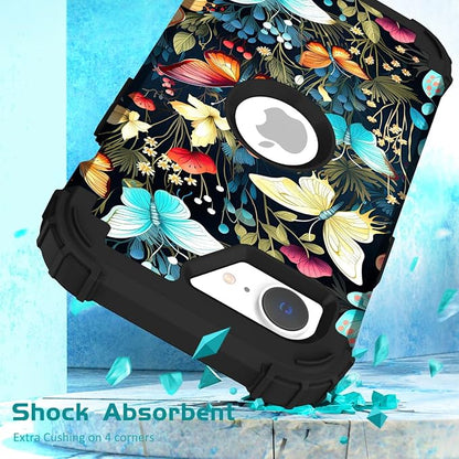Hocase for iPhone 17e/iPhone 16e Case, Heavy Duty Shockproof Protection Hard Plastic+Silicone Rubber Hybrid Protective Phone Case for iPhone 17e/16e 6.1" - Butterflies in Garden