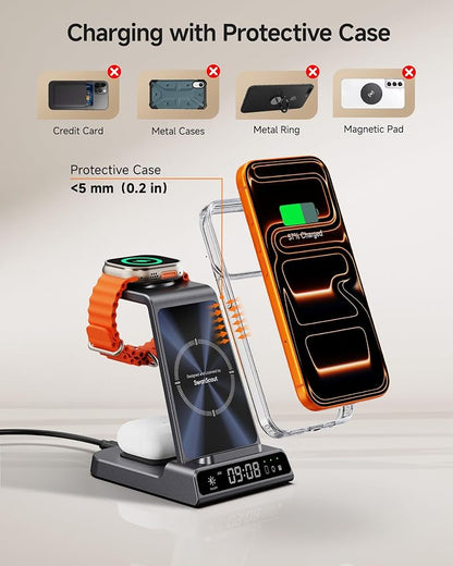 Wireless Charger for iPhone 17, 3 in 1 Charging Station for Apple Watch Watch 11/10/9/8/7/6, Ultra 3/SE 3, for iPhone 17/16/15/14/13/12/11/X Series, for Air Pods 4/Pro 3 (No Adapter) (Tech Grey)