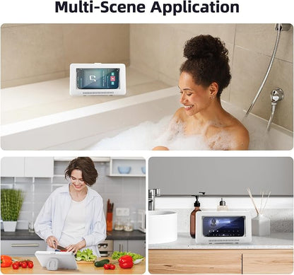 Shower Phone Holder Waterproof, Phone Holder for Shower with Touch Screen 360° Rotatable Retractable 60° Opening Angle Wall Mounted Waterproof Phone Case