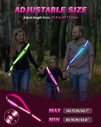 Fitense LED Reflective Belt Sash - 5 Lights Colors & 3 Light Modes High Visibility Night Safety Belt, Rechargeable Light Up Running Gear Adjustable Vest Straps for Runners Walkers Men Women