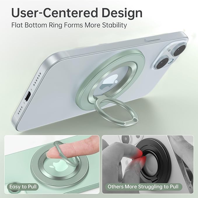 SYNCWIRE Magnetic Phone Ring Holder for MagSafe, 360° Rotation Cell Phone Grip Stand Finger Ring Kickstand Two-Sided Magnet Compatible with iPhone 17 Pro Max 16 15 14 13 12 MagSafe Accessories