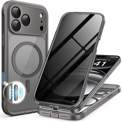 BERFY for iPhone 17 Pro Max Case, Compatible with MagSafe, Built-in Privacy Screen Protector, Camera Protection, Shockproof Full Body Phone Case 6.9", Clear Grey
