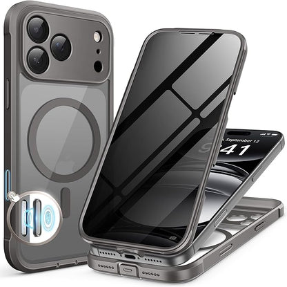 BERFY for iPhone 17 Pro Case, Compatible with MagSafe, Built-in Privacy Screen Protector, Camera Protection, Shockproof Full Body Phone Case 6.3", Clear Grey