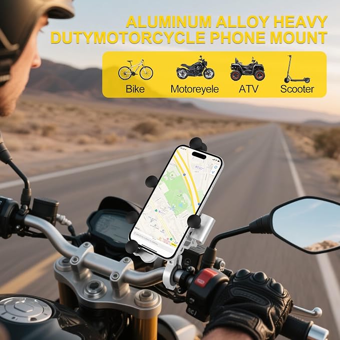 Aluminum Alloy Motorcycle Phone Mount Holder [Dual Vibration Dampener] [Metal Adjustment Arm] Motorcycle Handlebar Accessories,for 4.7-7.2 inch Samsung Apple Phone