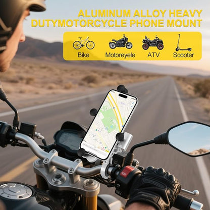 Aluminum Alloy Motorcycle Phone Mount Holder [Dual Vibration Dampener] [Metal Adjustment Arm] Motorcycle Handlebar Accessories,for 4.7-7.2 inch Samsung Apple Phone
