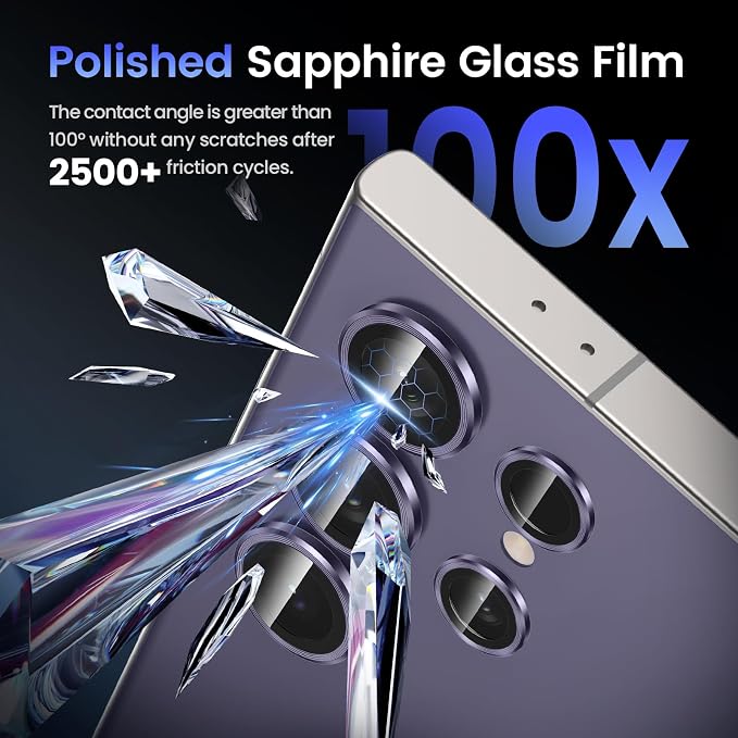 Tensea (3+2PCS for Samsung Galaxy S24 Ultra 5G Camera Lens Protector, 9H Tempered Glass Camera Cover Screen Protector Metal Individual Ring for S24 Ultra 5G 2024 [Installation Tray][Case Friendly]