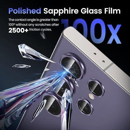 Tensea (3+2PCS for Samsung Galaxy S24 Ultra 5G Camera Lens Protector, 9H Tempered Glass Camera Cover Screen Protector Metal Individual Ring for S24 Ultra 5G 2024 [Installation Tray][Case Friendly]