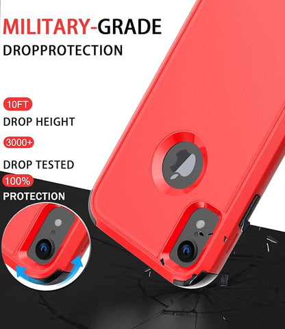 Diverbox Designed for iPhone Xr case with Screen Protector Heavy Duty Shockproof Shock-Resistant Cases for Apple iPhone Xr Phone (Red+Screen Protector)