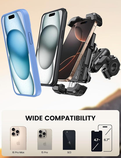 Lamicall Motorcycle Phone Mount Holder - [Metal Extension Arm] [Dual Vibration Dampener] Bike Cell Phone Mount, Bicycle Handlebar Phone Clamp, Gifts for iPhone 16 15 14 Pro Max, 4.7-6.7" Phones