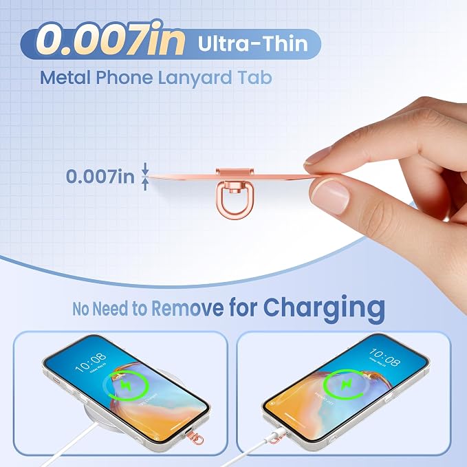 takyu Metal Phone Tether Tab, 360° Rotating Phone Lanyard Tab, Cellphone Charm Wrist Strap Hook Holder, Ultra-thin Metal Patch Compatible for iPhone Android Smartphones, 3 Pack Gold