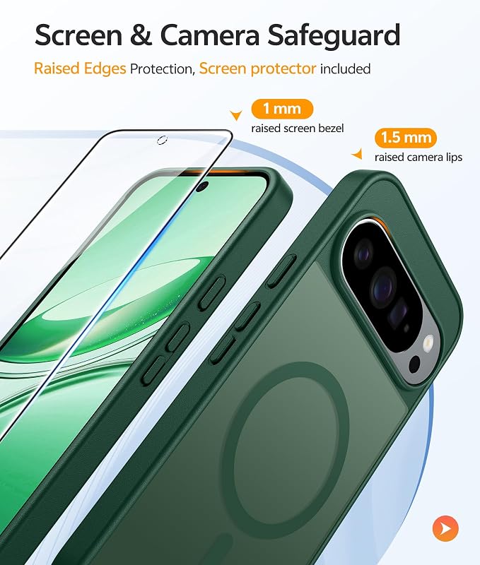 FNTCASE for Google Pixel 10 Pro Case: for Pixel 10 Case [Fit for Magsafe] Translucent Matte Cases with [Screen Protector] Military Grade Shockproof Protective Magnetic Phone Cover (6.3inch - Green)