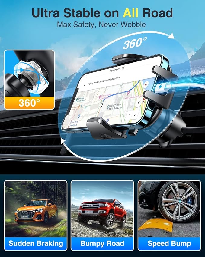 [2026 True Military-Grade] Car Phone Holder VANMASS [Upgraded Strongest Suction & Clip] Cell Phone Mount for Dashboard Windshield Vent Wall,Truck Cradle Stand for iPhone 17 Pro Max 16 15 14 13 Android