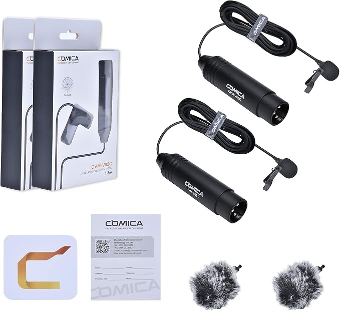 COMICA CVM-V02C XLR 48V Phantom Power Cardioid Lavalier Microphone,with Lapel Clip and Wind Muff,Lapel Mic for Camera Canon Sony Panasonic Camcorders Video Recording Interview YouTube
