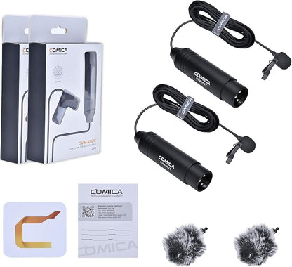 COMICA CVM-V02C XLR 48V Phantom Power Cardioid Lavalier Microphone,with Lapel Clip and Wind Muff,Lapel Mic for Camera Canon Sony Panasonic Camcorders Video Recording Interview YouTube