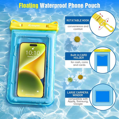 Rynapac Waterproof Phone Pouch Floating - 10in Waterproof Phone Case for Beach Essentials, IPX8 Underwater Cellphone Holder with Lanyard for iPhone 16 15 14 Pro Max, Galaxy 24 23 Ultra (1 Pack)