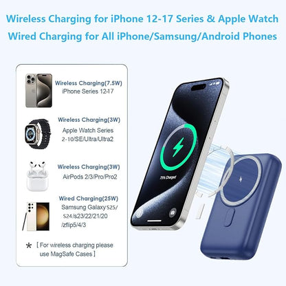 Magnetic Portable Charger with Apple-Watch Charger,10800mAh 25W PD Fast Charging Wireless Power Bank,4 Outputs Travel Essential Battery Pack for Magsafe,iPhone 17/17 Pro Max/16/15/14/13/12 All Series