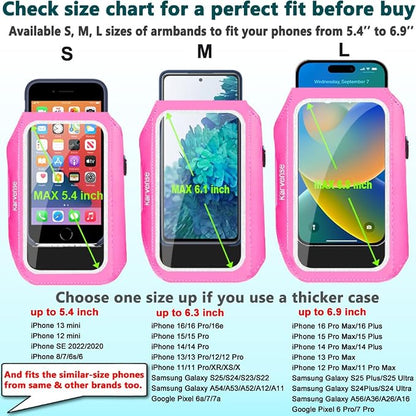 Phone Holder for Running-Arm Band for Running for iPhone & Samsung Galaxy, Cell Phone Armband Holder for Walking, Gym, Workout, Men, Women, w/Adjustable Strap & Zipper Pocket (Pink-M)
