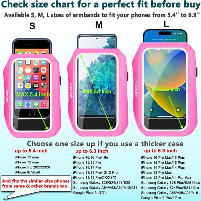 Arm Band for Phone for Running, Phone Holder for Running for iPhone & Samsung Galaxy, Cell Phone Armband Holder for Walking, Gym, Workout, w/Adjustable Strap & Zipper Pocket (Pink-S)
