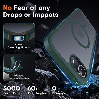TOCOL Magnetic for iPhone 16e Case, Upgraded Full Camera Protection, Compatible with Magsafe, Drop Protection, Translucent Matte Back Bumper for iPhone 16e 6.1-Inch (Alpine Green)