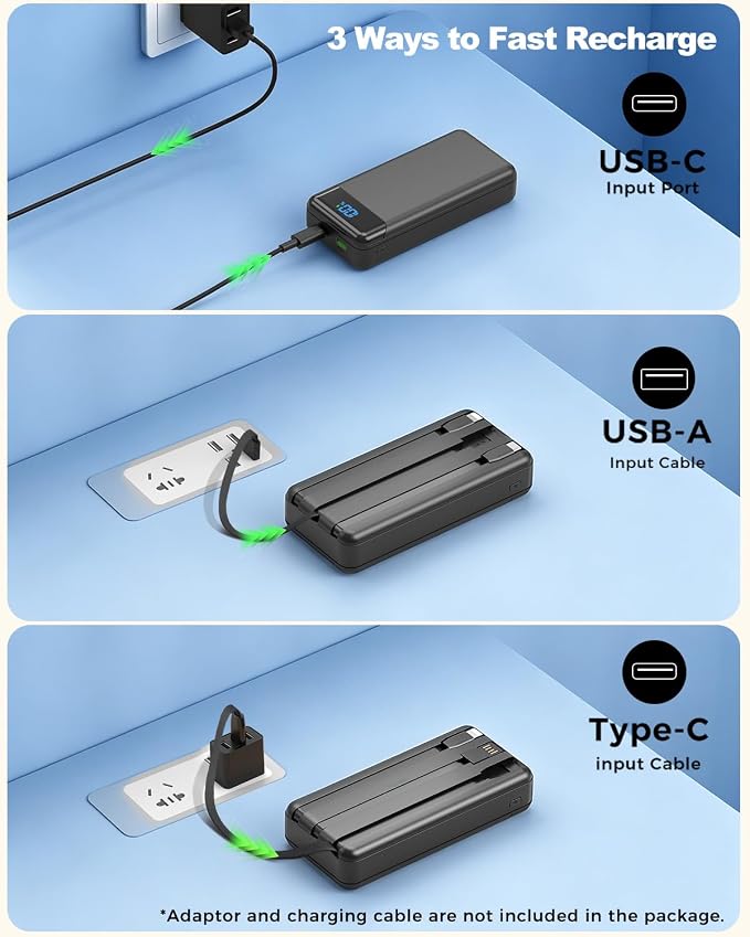 Portable Charger 40000mAh Power Bank - PD 22.5W Fast Charging Battery Pack, Built-in Cable Phone Charger 4 Output 3 Input, Compatible with iPhone 16 15 14 13 Android | Built-in Cable, 4 Output 3 Input, Digital Display, Compatible with iPhone 17 16 15 1...