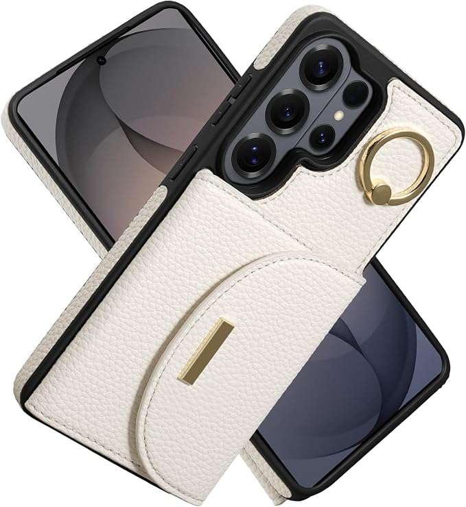 Keallce Wallet Case for Samsung Galaxy S26 Ultra 6.9'', Flip Case with RFID Blocking Card Slots, Ring Holder Kickstand, PU Leather Protective Folio Cover for Women, Beige