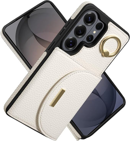 Keallce Wallet Case for Samsung Galaxy S26 Ultra 6.9'', Flip Case with RFID Blocking Card Slots, Ring Holder Kickstand, PU Leather Protective Folio Cover for Women, Beige