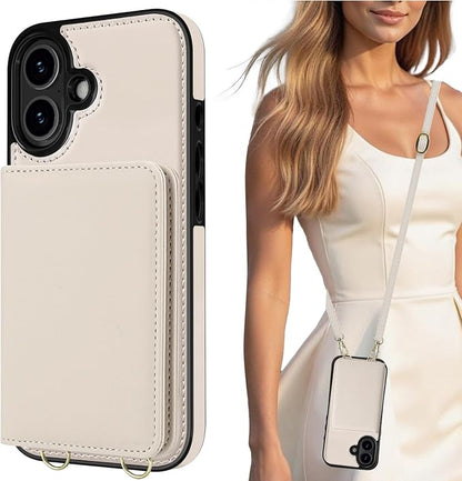 LOHASIC for iPhone 17 Wallet Case for Women, RFID Blocking iPhone 17 Case Wallet Crossbody, 4 Card Slots & 2 Cash Pockets Vegan Leather Case Card Holder for iPhone 17 (6.3 Inch, 2025), Ivory White