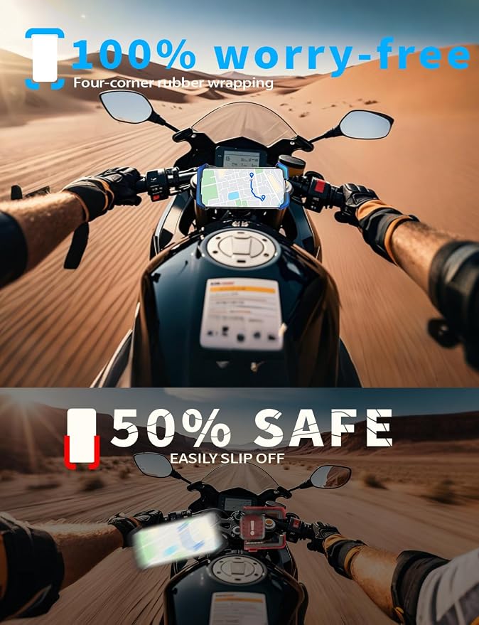 4rd-Gen Super Easy Install Bike Phone Holder, [1S Quick Lock] Motorcycle Phone Mount Clip, Bicycle Scooter Ebike Handlebar Holder Clamp fit Large Phone Case, Phone Mount for 4.7''-7'' Cell Phones