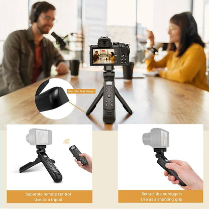 for Sony Tripod Wireless Shooting Grip with Shutter Release - Mini-Tripod with Rechargeable Remote Control for ZV-E10/ZV-E1/ZV-1/ZV-1F/RX100 VII/RX0 II/A6700/A6400/A6600/A7 III/FX3/FX30 - for Vlogging