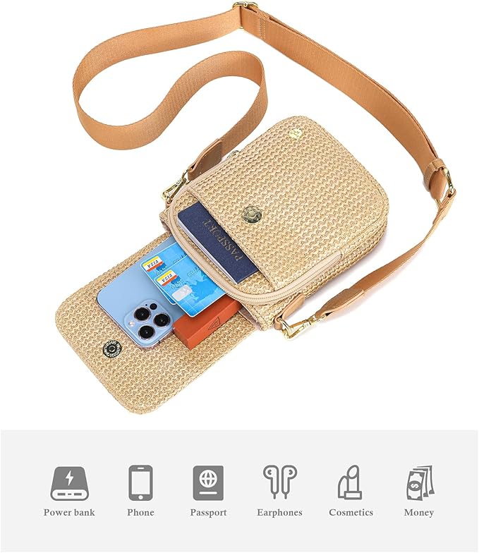 Haytijoe Faux Straw Crossbody Bags for Women Small Summer Purse RFID Woven Phone Bag Travel Beach Hawaiian Essentials Gifts