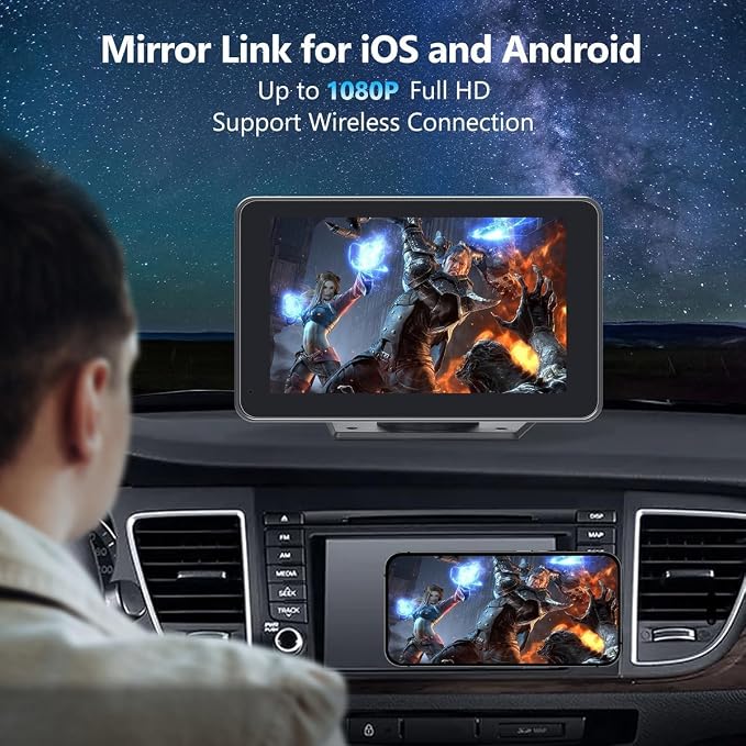 Carplay Screen for Car with Apple CarPlay/Android Auto, 7" Wireless Car Stereo, Portable Touchscreen Car Radio with Bluetooth, Backup Camera, GPS Navigation, Mirror Link,Multimedia Player All Vehicles