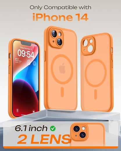 TOCOL for Phone 14 Case, Compatible with Magsafe Charger, Full Camera Protection, Drop Protection, Translucent Matte Phone Case for iPhone 14 6.1 inch (Orange)