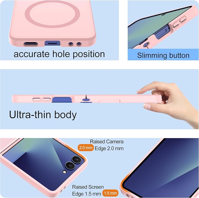 Pilaru for Samsung Galaxy Z Flip 7 case [Compatible with Magsafe] Translucent Matte Magnetic Phone Case,Slim Thin Duty Shockproof Protection Cover with 2pc HD Screen Protector-Pink