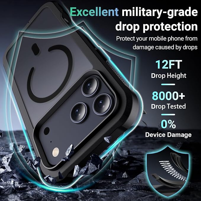 jaroco Magnetic for iPhone 17 Pro Max Case, [Compatible with MagSafe][Military Grade Drop Protection][Heavy Duty Protection][Non-Slip][Shockproof] 2-Layer Durable Bumper Phone Case 6.9''-Black