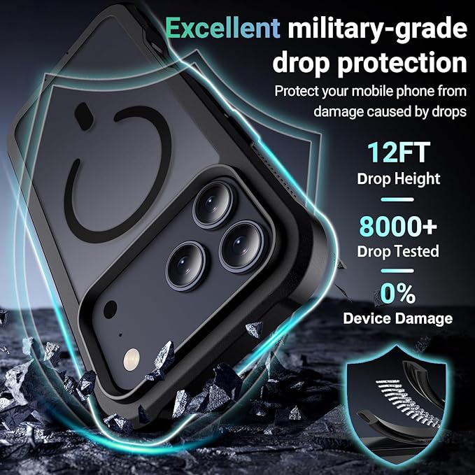 jaroco Magnetic for iPhone 17 Pro Case, [Compatible with MagSafe][Military Grade Drop Protection][Heavy Duty Protection][Non-Slip][Shockproof] 2-Layer Durable Bumper Phone Casee 6.3''-Black