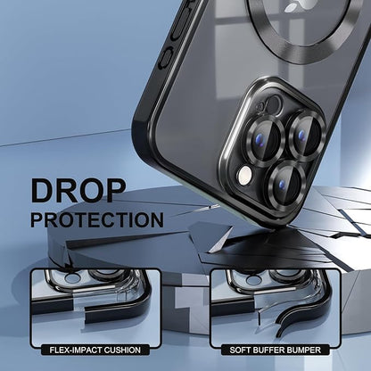 Misea Magnetic for iPhone 15 Pro Max Case with MagSafe [Never Yellowing] [Military Grade Drop Protection] Full Camera Lens Protector Plating Soft Clear Phone Case for Women Girls, Black