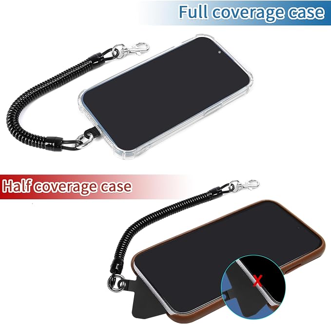 Doormoon Phone Lanyard Tether with 4 Patch, Cell Phone Lanyard with 2* Phone Tether, 4* Patch for Outdoor Hiking Climbing, BlackClear